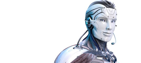 Robot head high quality very detailed 3d render