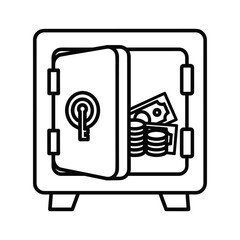 Open safe filled with money and coins symbolizing security and wealth