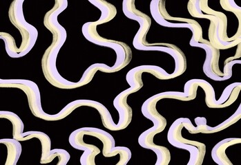 Abstract wavy line pattern with glowing lavender and pale yellow curved ribbons on a dark background, a decorative dynamic texture ideal for modern graphic design and backgrounds