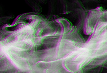 Abstract neon green and magenta smoke swirls over a dark background, creating a dynamic artistic composition ideal for design projects, backgrounds, textures, and digital art.