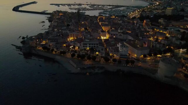 Alghero aerial shot at night