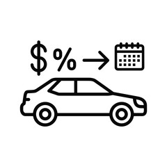 Car loan concept with dollar sign, percentage, and calendar icon