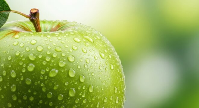 Green Apple Close-Up with Water Droplets  - Powered by Adobe