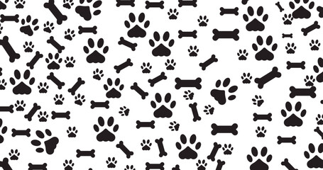 Dog paw and bone seamless pattern vector background for pet design. Paw print bone icon design. Animal paw pattern seamless. Dog bone paw print vector. Black paw symbol texture