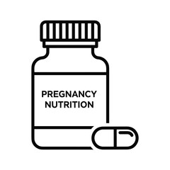 Pregnancy nutrition supplement bottle with a pill
