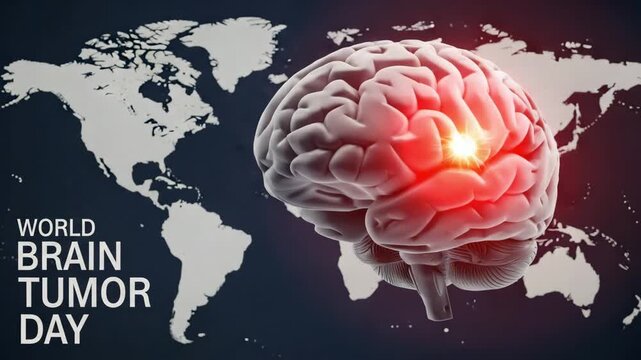 World brain tumor day awareness with brain and world map illustration