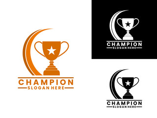 trophy with stars and abstract line logo design vector template. Champion logo design vector