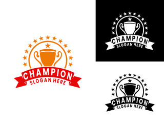Trophy with stars and circles line logo design vector template. Champion logo design vector