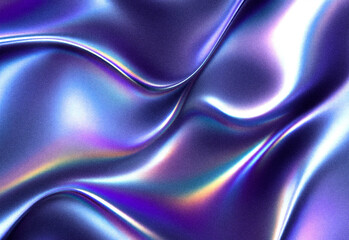 Obraz premium Abstract glossy metallic fabric texture with satin-like waves in purple and blue hues, featuring iridescent reflections and smooth curves for luxurious modern branding visuals