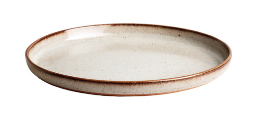 Round, light beige ceramic platter with a warm brown rim