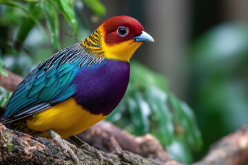 Fototapeta premium Colorful exotic bird perched on a branch