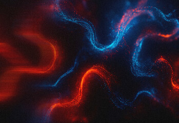 Abstract cosmic background with swirling red and blue nebula trails over a dark field, featuring specks of stardust and suggesting science fiction, technology, futurism visuals.