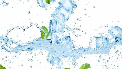 Refreshing Ice Cubes and Mint: An artful display of ice cubes, fresh mint, and splashing water. A refreshing composition of cool elements.  - Powered by Adobe
