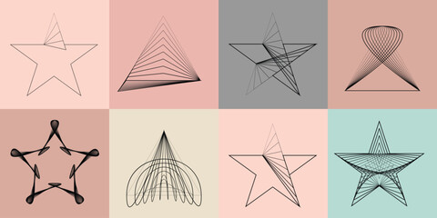 Abstract visual harmony of basic shapes lines , perfect for digital branding. Linear circular art with balanced curves ideal for posters, packaging and web design. Vector rotational shapes set.