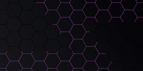 Abstract background with hexagon pattern design and shining purple light lines. Modern and futuristic hexagonal style concept for covers, presentations, certificates, marketing and websites. EPS. 3