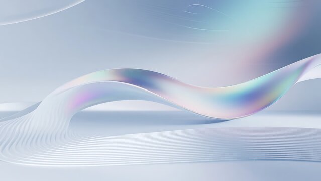 Futuristic Holographic Wave Patterns on Soft White Gradient, Abstract Background for Technology and Innovation