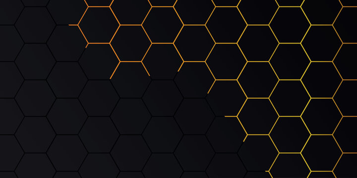 Abstract background with hexagon pattern design and shining yellow light lines. Modern and futuristic hexagonal style concept for covers, presentations, certificates, marketing and websites. EPS. 4