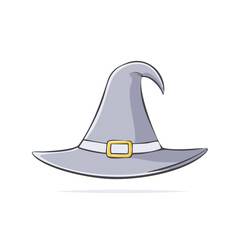 Stylized cartoon witch hat with gray fabric and gold buckle
