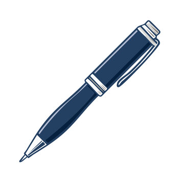 Classic Blue Ballpoint Pen Isolated on White Background Drawing Tool