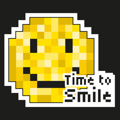 Pixel Art Sticker. Vector illustration Pixel happy smile Sticker design isolated background. Perfect Pixel emotion Sticky Sticker smile for modern t-shirt print and hoodies decor. EPS 10