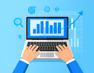 Analysis of Financial Growth Laptop Screen Shows Ascending Graph with Target