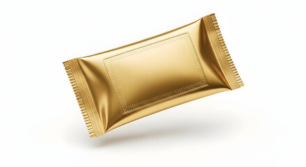 Blank golden foil snack wrapper with embossed dotted frame and crimped sealed edges.