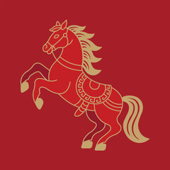 Red and gold stylized horse rearing up animal graphic
