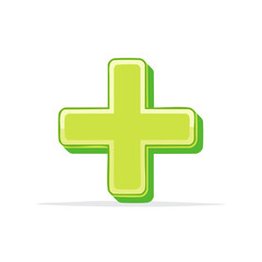 Obraz premium Green plus sign with shadow illustration. Medical healthcare, first aid symbol.