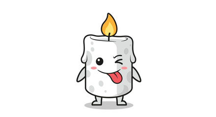Obraz premium A cute and playful cartoon candle character winking and sticking its tongue out playfully.