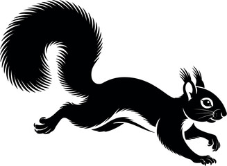 Black squirrel running dynamic silhouette illustration