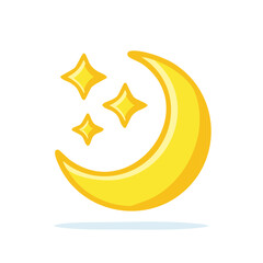 Yellow Crescent Moon and Three Sparkling Stars Icon