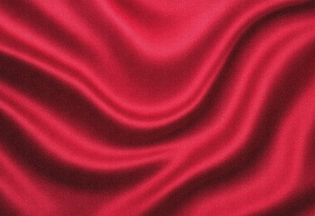 Close up of rich red satin fabric with smooth flowing folds and soft sheen, highlighting luxurious texture and dramatic movement for fashion, home decor, and design projects