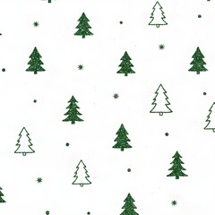 Hand Drawn Green Christmas Tree Doodle Seamless Pattern With Festive Decor on White Background