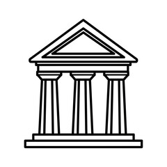 Fototapeta premium Outline of a classical building with columns and a triangular pediment, symbolizing law or government