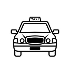 Obraz premium A black and white outline of a taxi car seen from the front, with a taxi sign on top