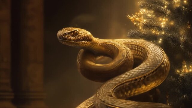 Elegant coiled snake illustration in warm light selective focus conceptual image