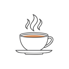 Obraz premium Vector outline illustration of a steaming hot coffee cup with saucer, ideal for morning drinks
