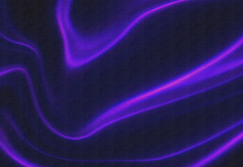 Abstract purple neon waves sweeping across a dark grainy background with luminous curves and smooth gradients, ideal for futuristic tech design, digital art, branding and backdrops