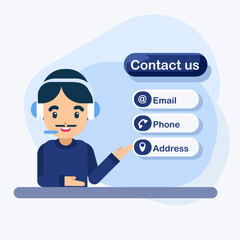Smiling male Customer Service Representative Vector, Customer Support Agent with Headset Illustration