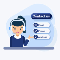 Smiling Female Customer Service Representative Vector, Customer Support Agent with Headset Illustration