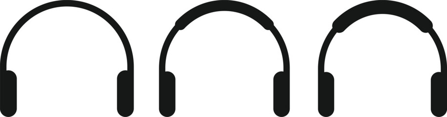 Headphone Icon Set. Headset and Digital Communication Icons collection. Audio Listening and Music Symbol. Listening Equipment and Volume Control