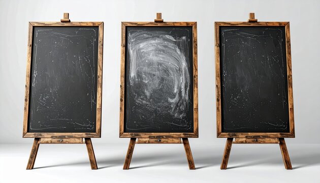 Two blackboards with chalk image features two blackboards chalk scattered on surfaces ready for writing or drawing