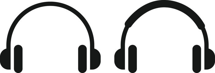 Headphone Icon Set. Headset and Digital Communication Icons collection. Audio Listening and Music Symbol. Listening Equipment and Volume Control