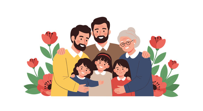 A loving family portrait surrounded by blooming poppies symbolizing familial bonds and remembrance.