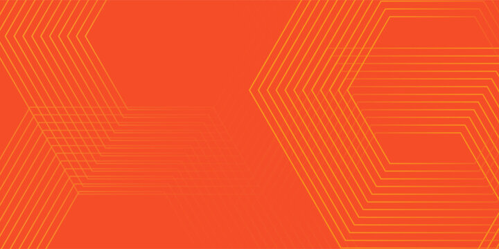 Abstract orange background with glowing geometric lines. Modern shiny yellow hexagon lines pattern. Technology futuristic concept. Suit for poster, banner, brochure, cover, flyer. Vector illustrator