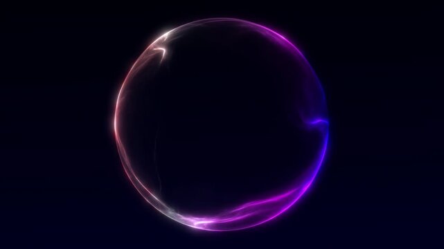 Dynamic pink and blue glowing plasma sphere animation with fluid motion. Abstract energy orb in futuristic digital style. Seamless 4K loop background with neon light flow.
