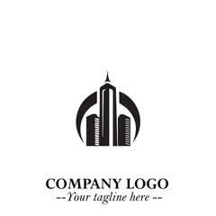 Building Logo Symbol in Black on the White Background with Modern Minimal Architecture Design