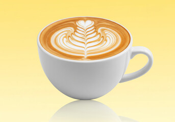 Artistic Latte Art Coffee Beverage With Rich Foam And Creamy Texture Served In A White Cup