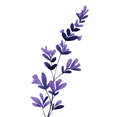 Very Simple flat 2D illustration of lavender sprig isolated on a white background, vector mint leaves branch icon set, simple design in a flat design, 2D illustration