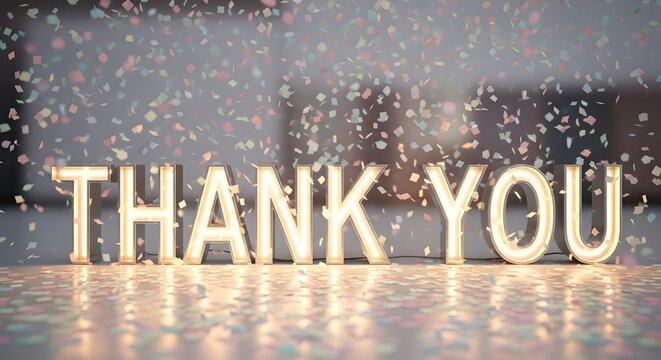 Illuminated thank you sign with bokeh lights